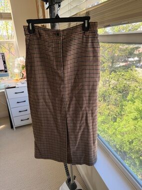 CAbi Brown and Black Houndstooth Pencil Skirt